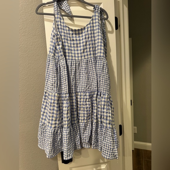 Blue & White Gingham Tiered Sundress with Tie Straps - Picture 2 of 5